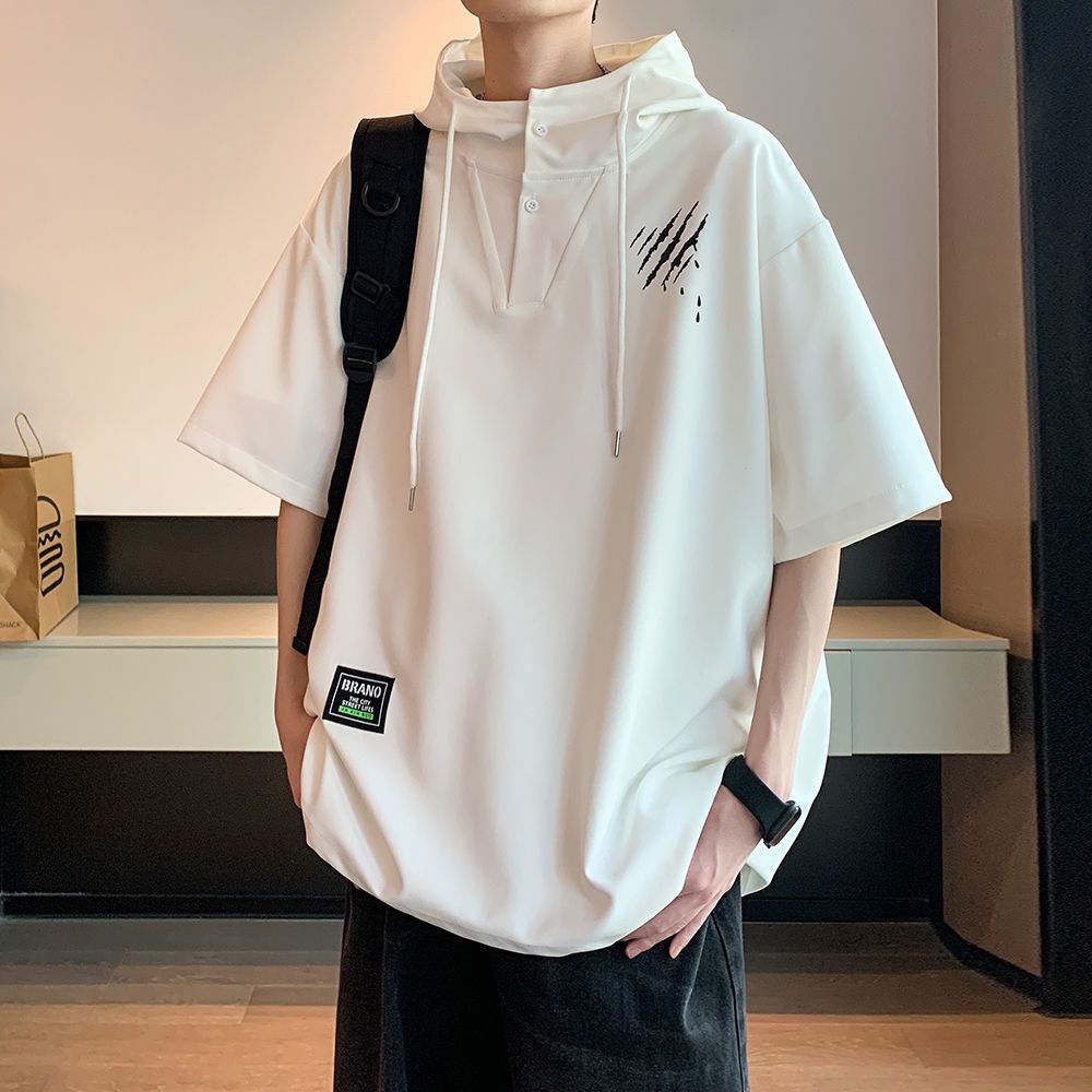 @美式復古港風休閒洋氣寬鬆套頭連帽T恤
