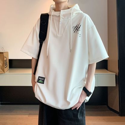 @美式復古港風休閒洋氣寬鬆套頭連帽T恤