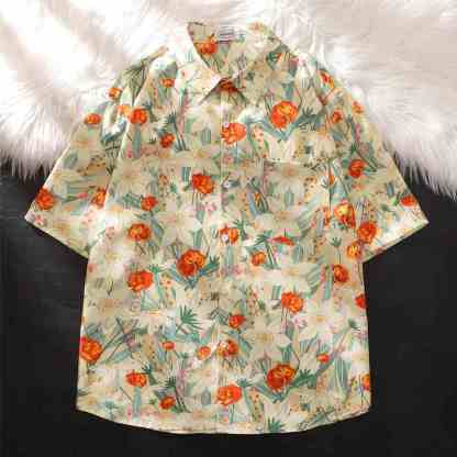 【單件/整套】冰絲花襯衫高級感痞帥沙灘短褲套裝