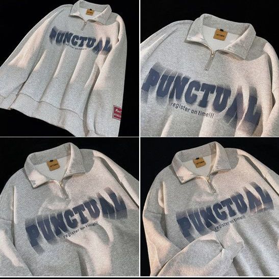 半拉鍊polo美式復古長袖翻領衛衣