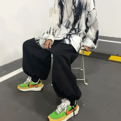 韓國ulzzang復古街頭日系工裝寬鬆闊腿燈籠褲