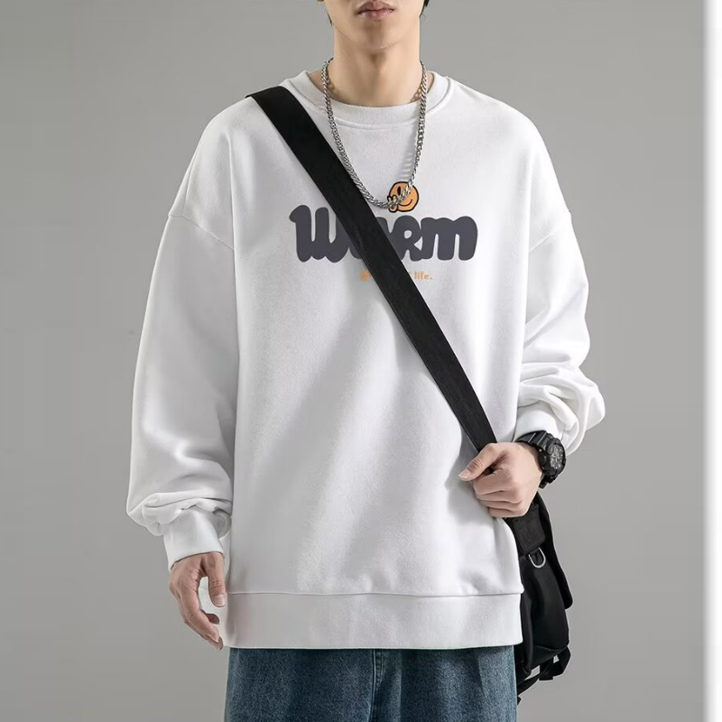 圓領刷毛打底衫寬鬆大碼加厚印花長袖T恤