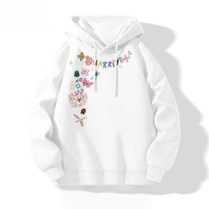 美式塗鴉花卉印花寬鬆休閒連帽情侶衛衣