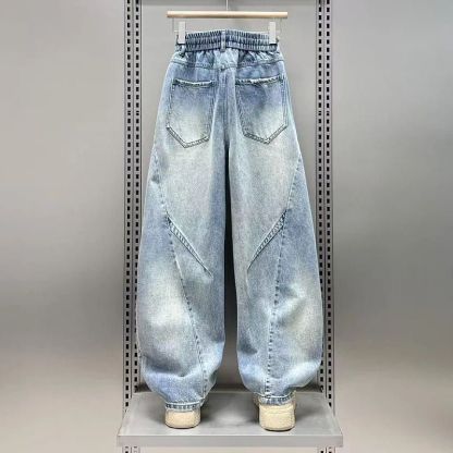 大碼直筒寬鬆闊腿褲美式潮流彎刀牛仔長褲