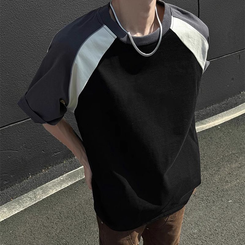 設計感重磅棉質插袖拼接寬鬆短袖t恤