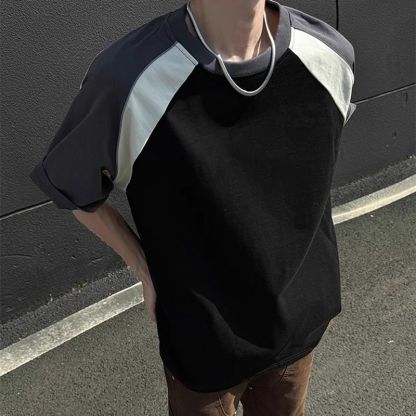 設計感重磅棉質插袖拼接寬鬆短袖t恤
