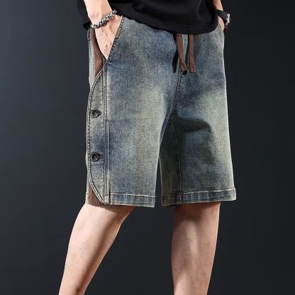 美式復古直筒闊腿薄款寬鬆休閒牛仔短褲