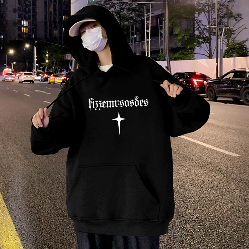 美式復古高街潮牌痞帥寬鬆休閒印花連帽T