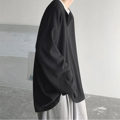 垂墜感潮流休閒假兩件港風日系長袖T恤