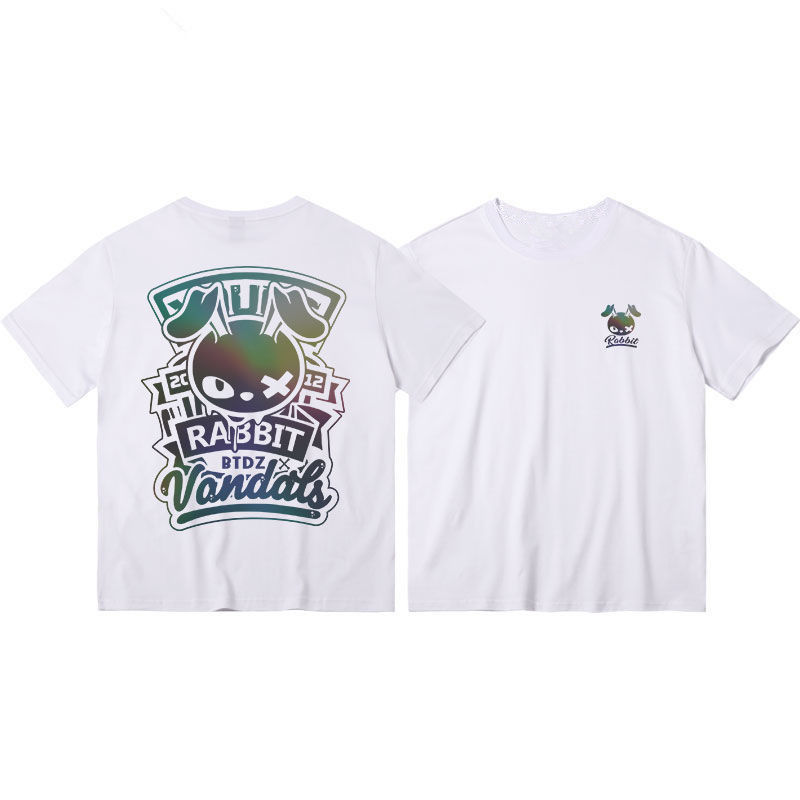 炫彩反光oversize港味街頭兔子聯名ins國潮情侶裝上衣