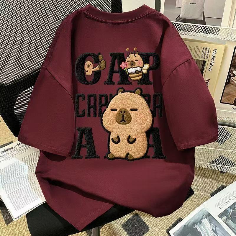 仿刺繡可愛小黃豚印花純棉短袖t恤