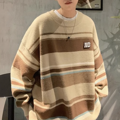 日系圓領潮百搭慵懶復古套頭針織衫