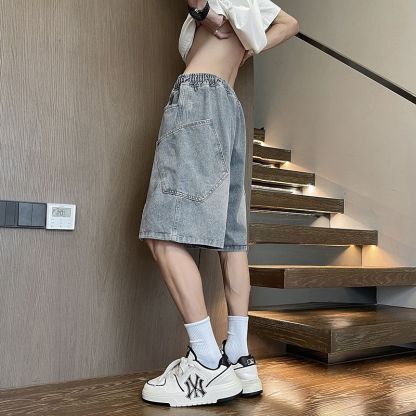 寬鬆百搭美式休閒直筒薄款五分牛仔短褲