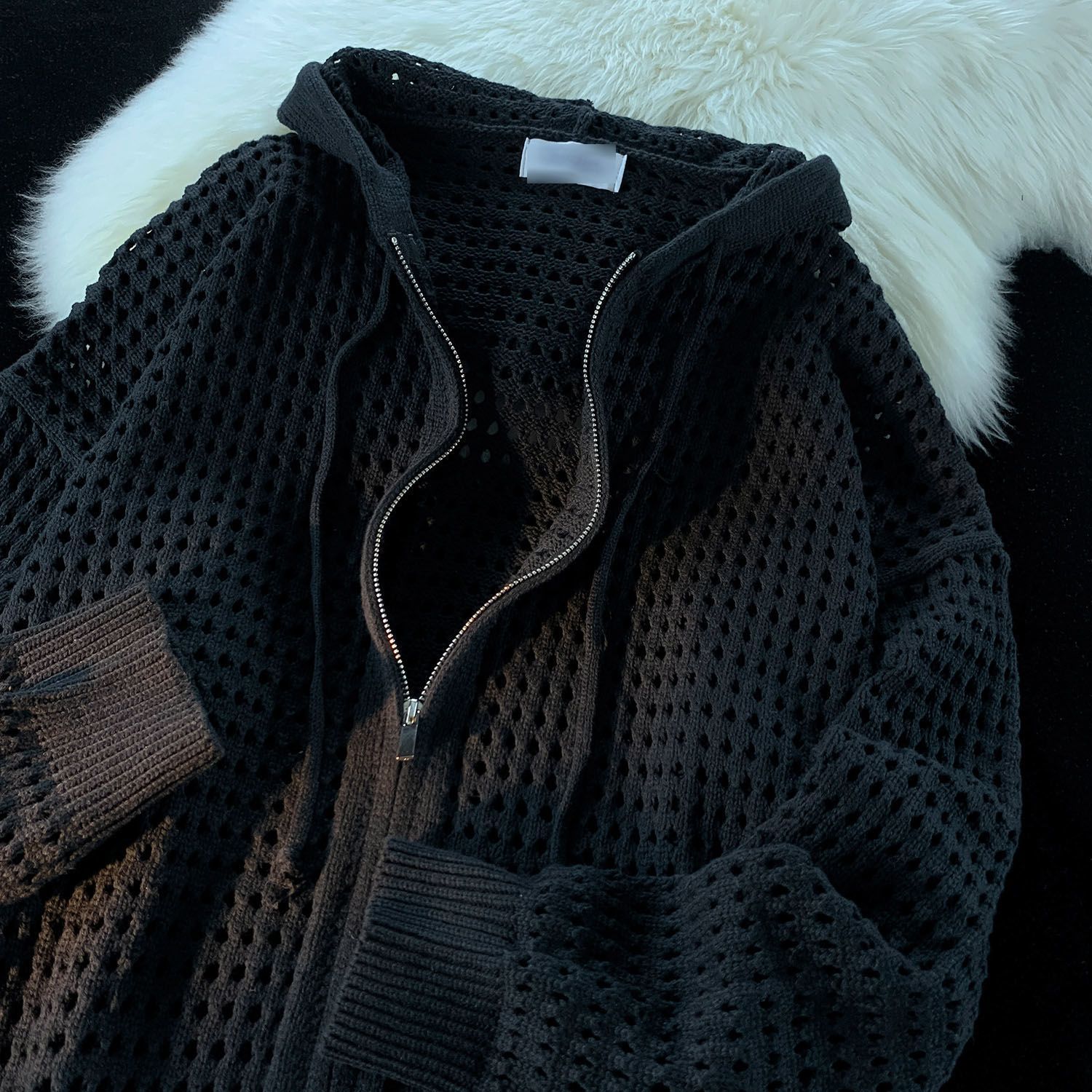 設計感高級鏤空連帽開衫防曬衣男女春夏寬鬆針織衫ins慵懶風外套