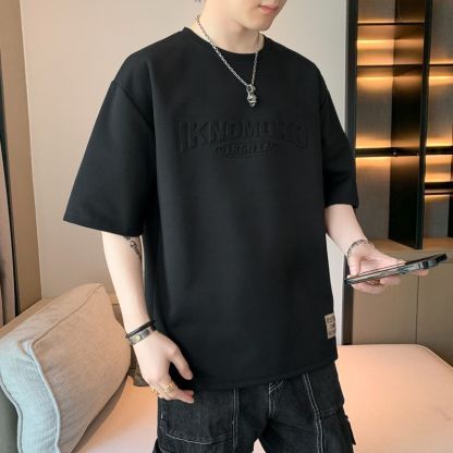 韓版冰絲透氣潮流寬鬆鋼印短袖T恤
