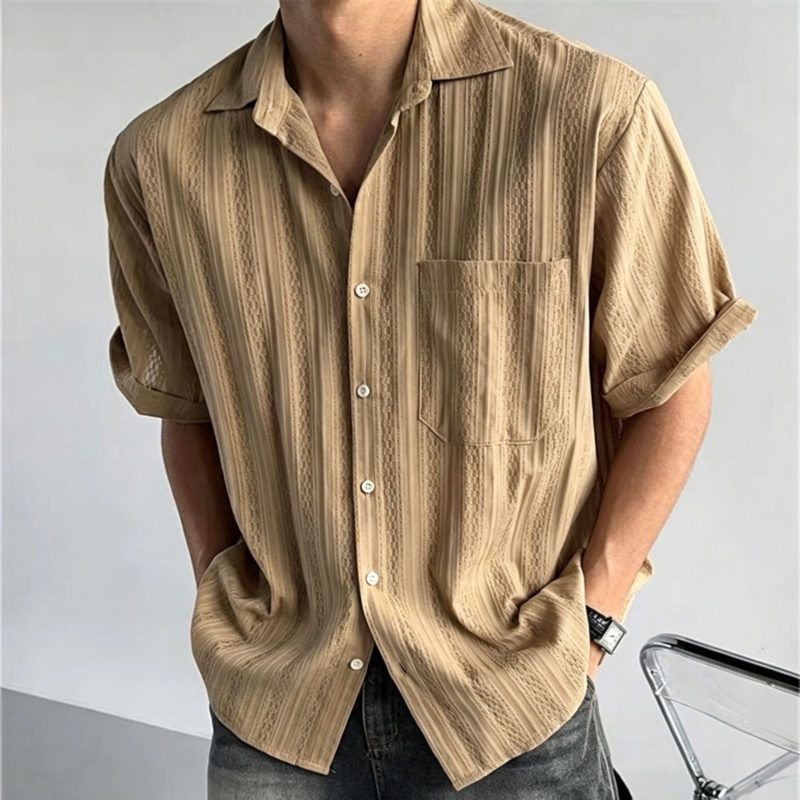日系棉麻老錢風個性短袖襯衫