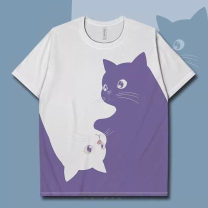 小貓咪黑白撞色簡約兩極設計潮流短袖T恤