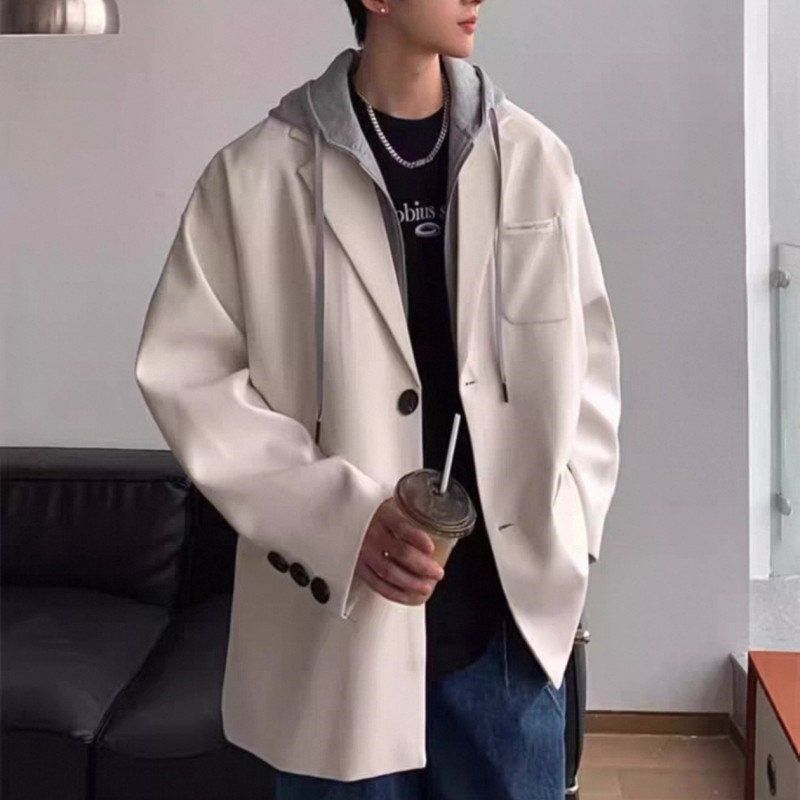 假兩件連帽港風寬鬆休閒高級帥氣西裝外套