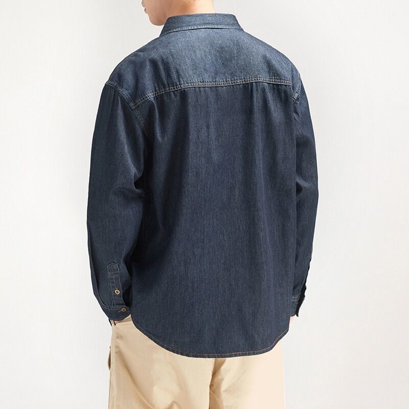 素色寬鬆休閒工裝潮牌痞帥襯衫牛仔外套
