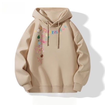 美式塗鴉花卉印花寬鬆休閒連帽情侶衛衣