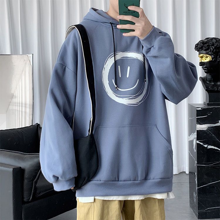 【單件/套裝】笑臉連帽潮牌衛衣+九分直筒抽繩褲裝兩件套套裝