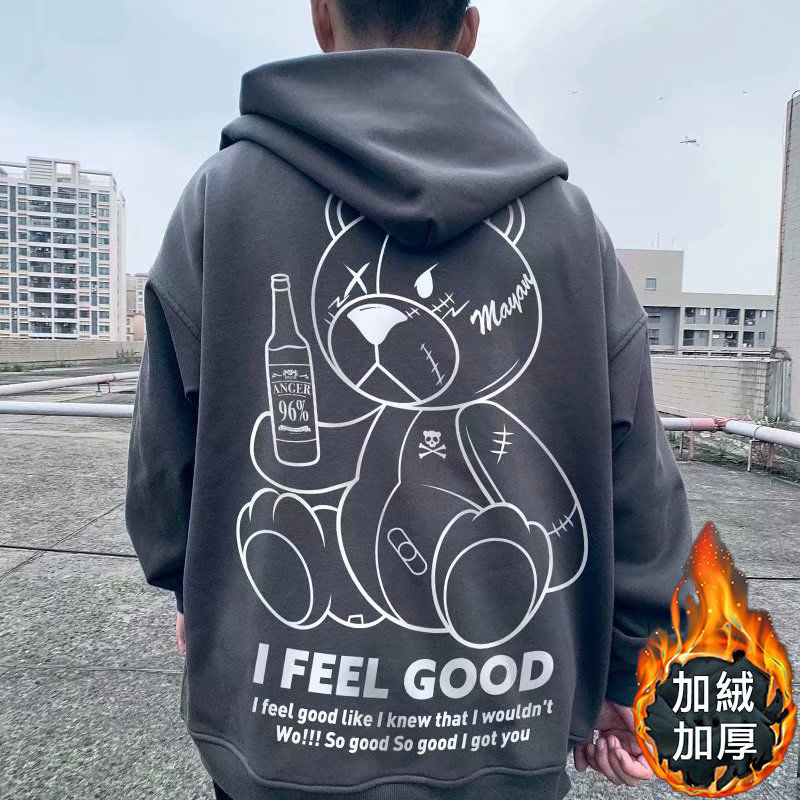 拉鏈衛衣熊印花休閒連帽長袖夾克
