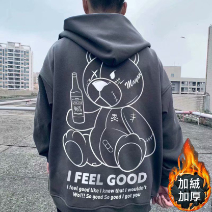 拉鏈衛衣熊印花休閒連帽長袖夾克