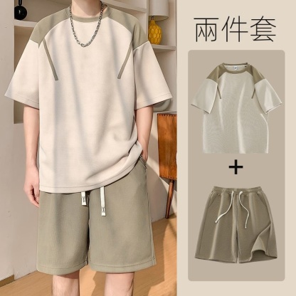 套裝男士夏季薄款休閒整套搭配青少年寬鬆短袖透氣t恤五分短褲男