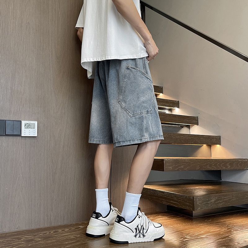 寬鬆百搭美式休閒直筒薄款五分牛仔短褲
