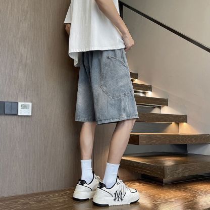 寬鬆百搭美式休閒直筒薄款五分牛仔短褲