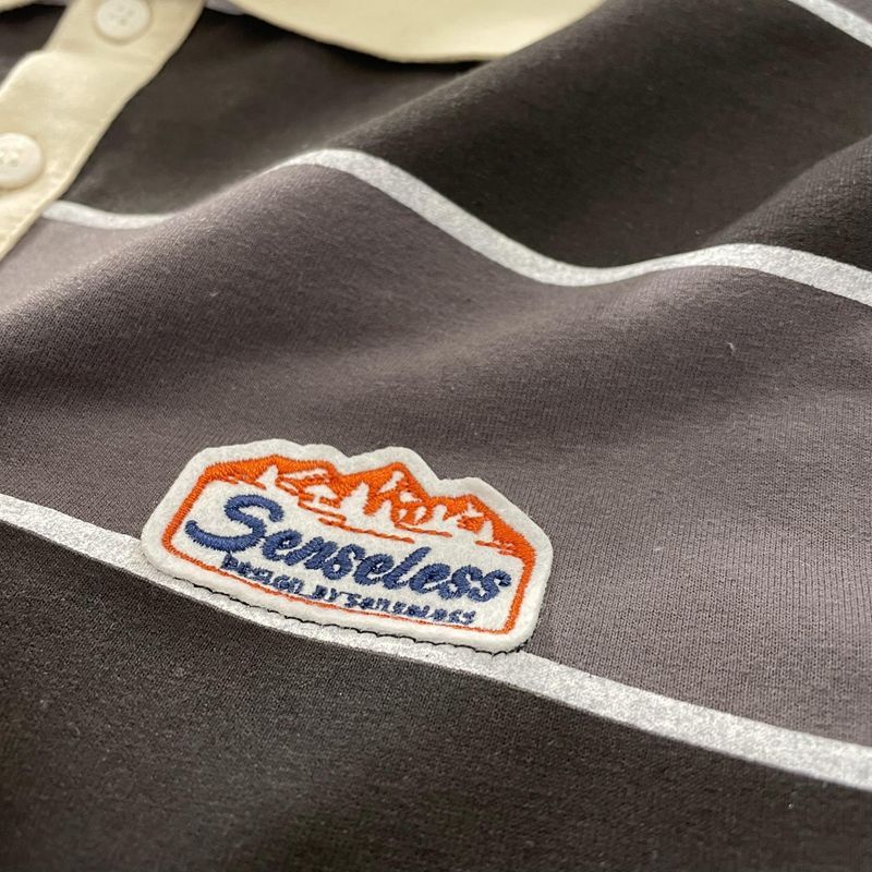 日系復古條紋長袖POLO潮流翻領T恤