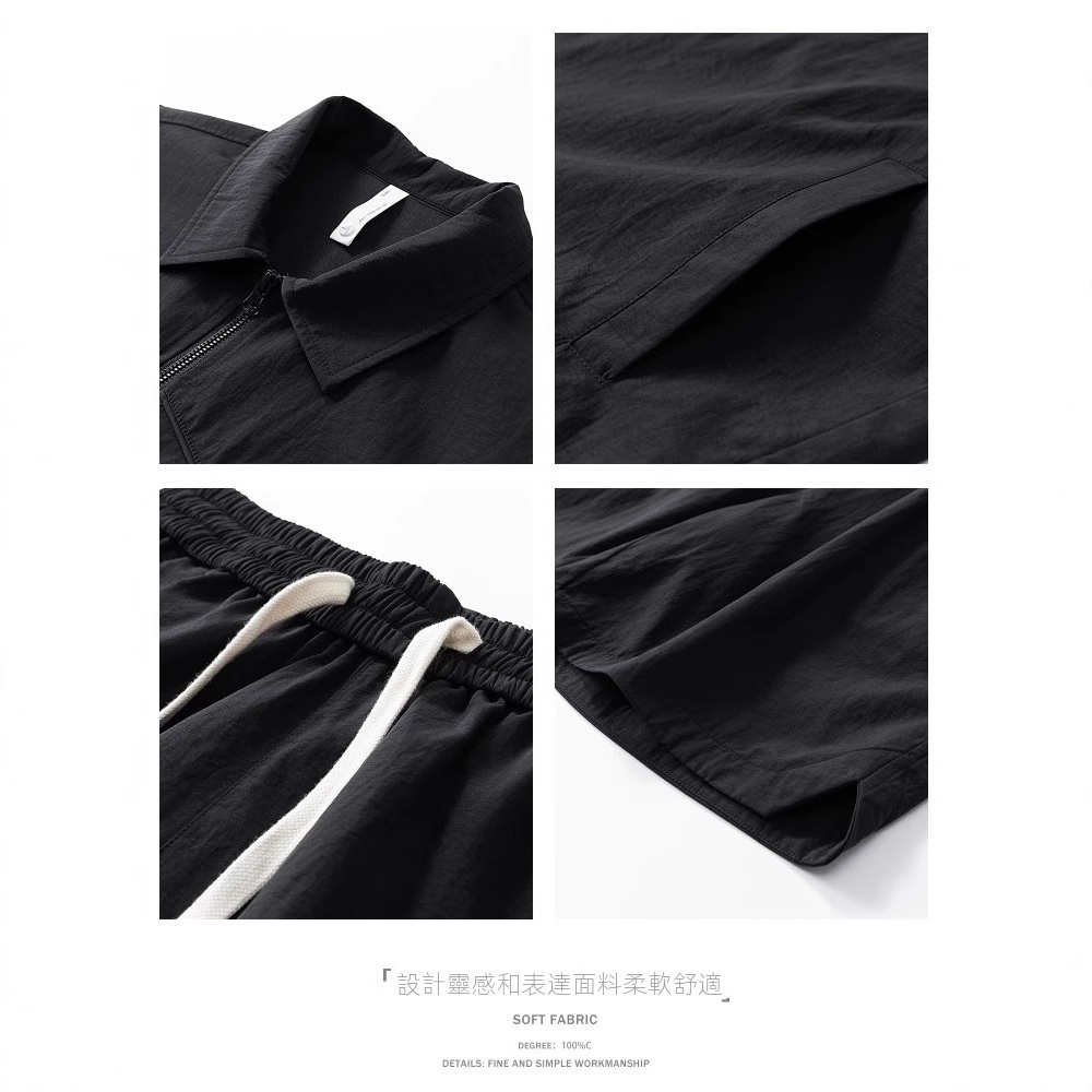 【整套】冰絲寬鬆舒適半拉鍊POLO衫+運動休閒褲兩件套