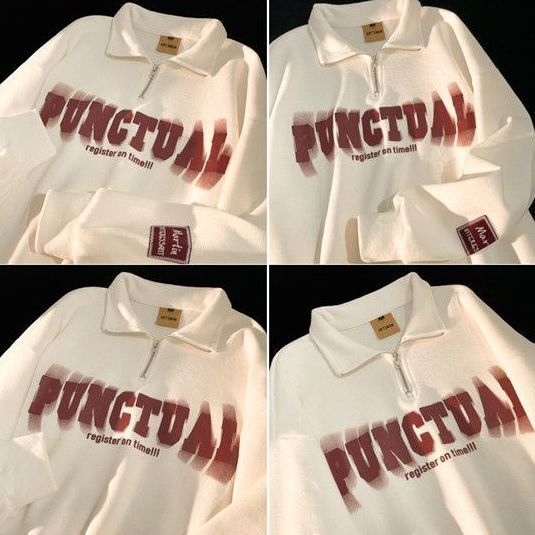 半拉鍊polo美式復古長袖翻領衛衣