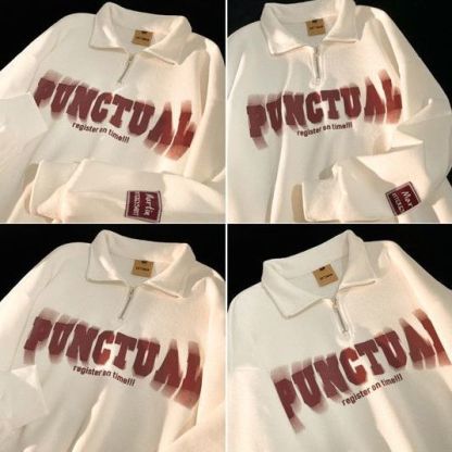 半拉鍊polo美式復古長袖翻領衛衣