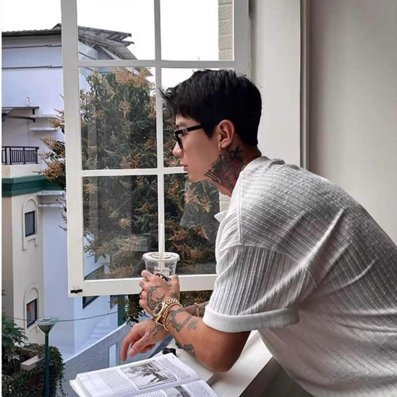 肌理褶皺軟糯感亨利領修身V領短袖t恤