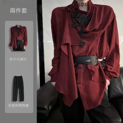 【單件/套裝】原創設計高級感小眾新中式襯衫+黑西褲兩件套裝