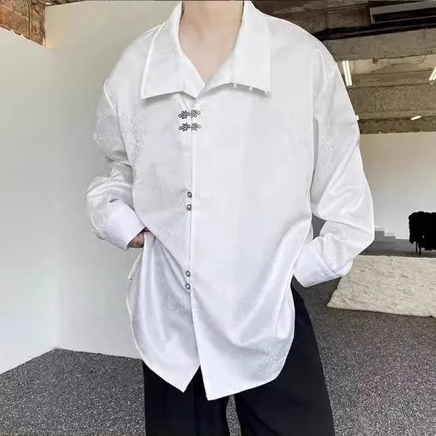 【單件/套裝】新中式金屬盤扣立領緞面提花長袖襯衫+西褲兩件套裝