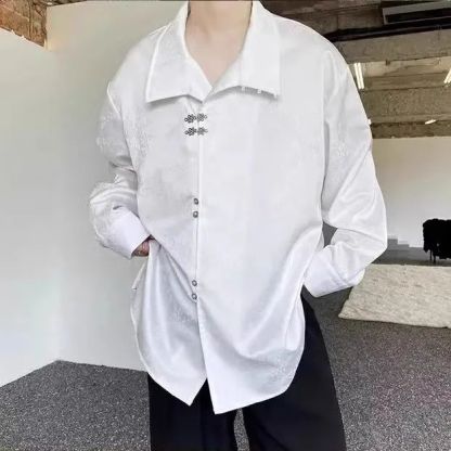 【單件/套裝】新中式金屬盤扣立領緞面提花長袖襯衫+西褲兩件套裝