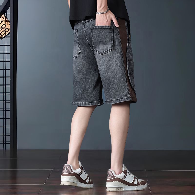 美式復古直筒闊腿薄款寬鬆休閒牛仔短褲