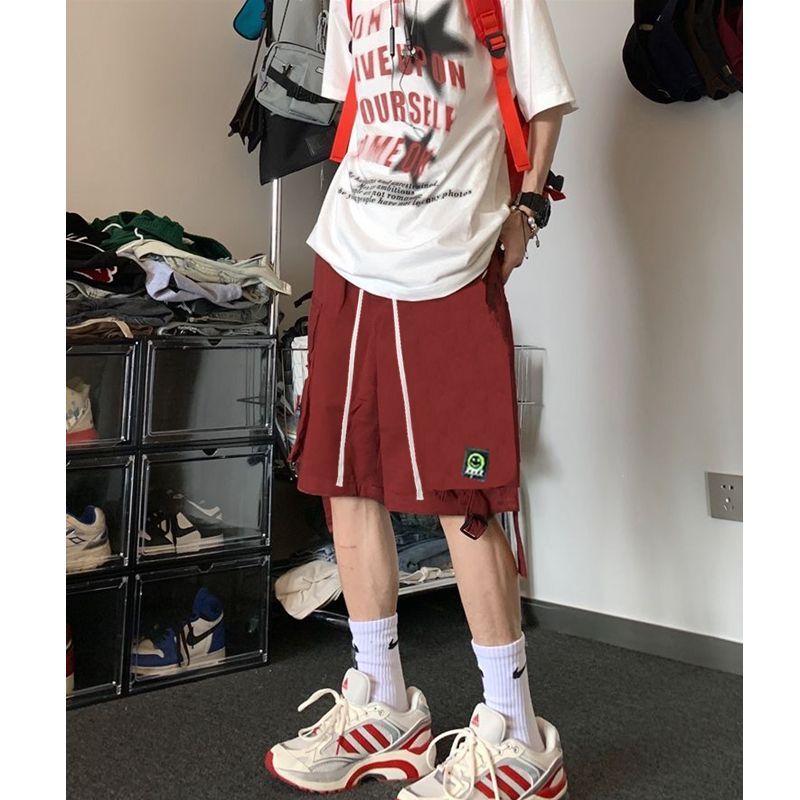 美式hiphop工裝褲男女套裝潮牌夏季新款寬鬆百搭五分闊腿褲