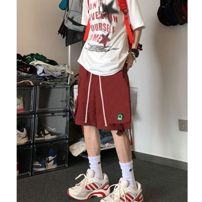 美式hiphop工裝褲男女套裝潮牌夏季新款寬鬆百搭五分闊腿褲