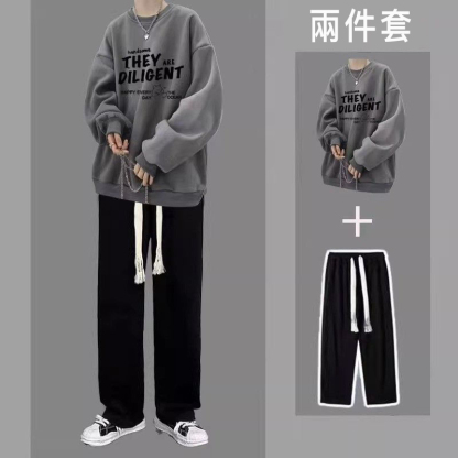 【單件/套裝】字母印花百搭衛衣+闊腿休閒褲褲裝兩件套套裝