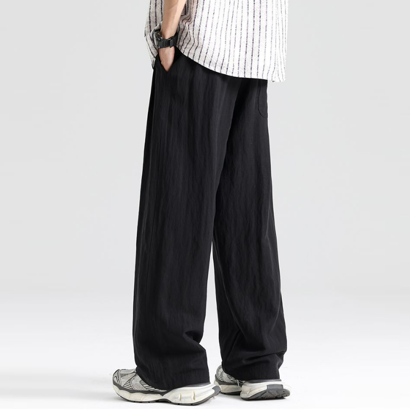 時尚薄款透氣直筒寬松天絲亞麻休閑闊腿褲