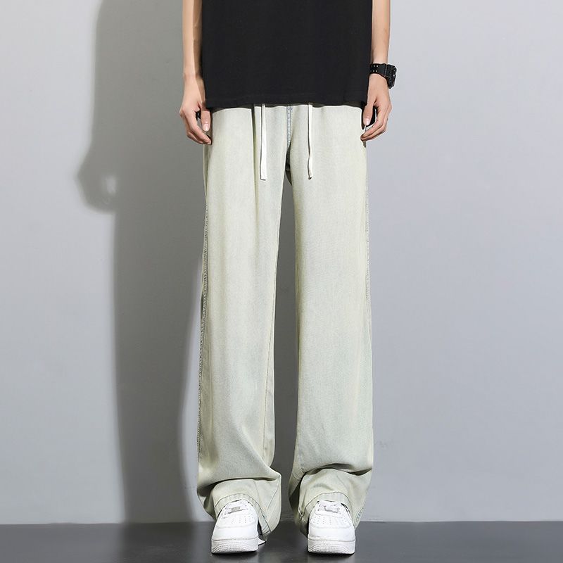 復古天絲垂感薄款寬鬆直筒闊腿休閒牛仔褲