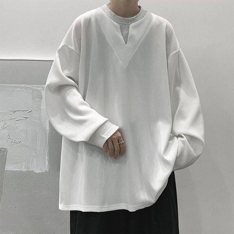 垂墜感潮流休閒假兩件港風日系長袖T恤