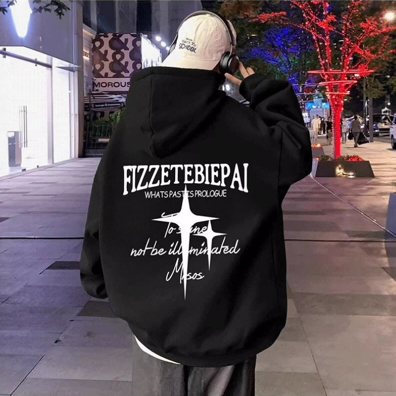 美式復古高街潮牌痞帥寬鬆休閒印花連帽T