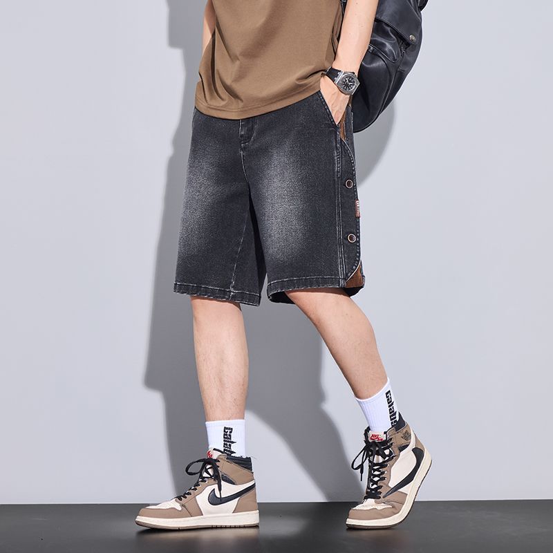 美式復古直筒闊腿薄款寬鬆休閒牛仔短褲