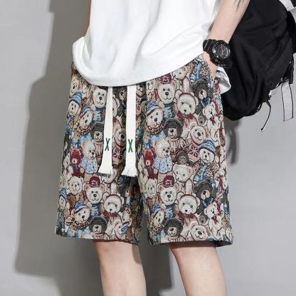 冰絲薄款滿印花寬鬆運動休閒五分短褲