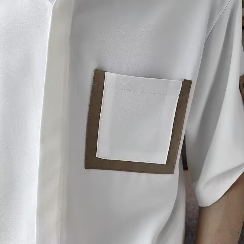 高級感時尚潮流痞帥拼接撞色短袖襯衫