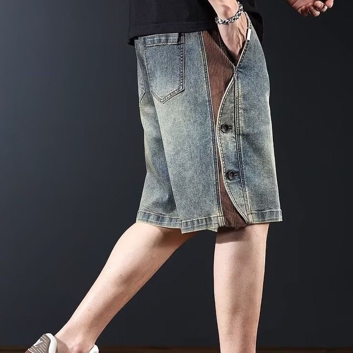 美式復古直筒闊腿薄款寬鬆休閒牛仔短褲